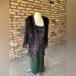 Marian Clayden : Devore Velvet Silk & Chiffon 3 piece outfit Size L VTG